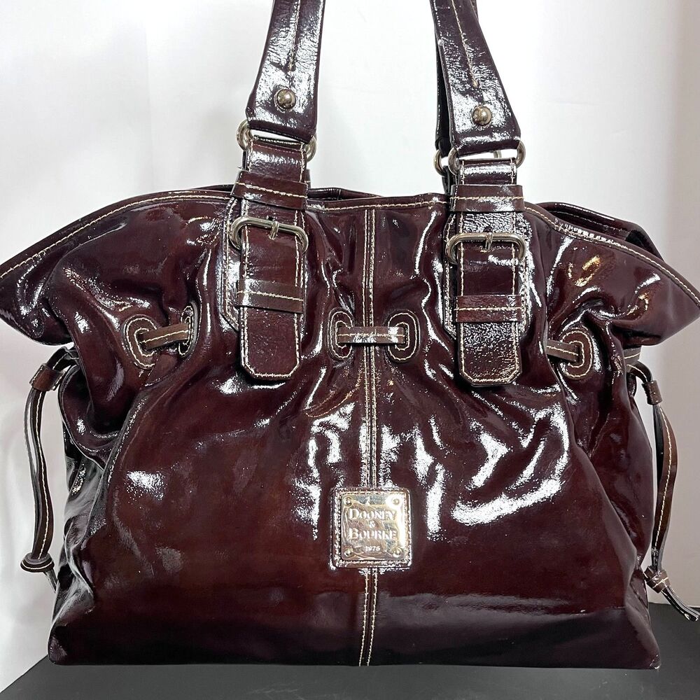 Dooney & Bourke Chiara High Gloss Patent Leather Deep Plum Color Shoulder Bag